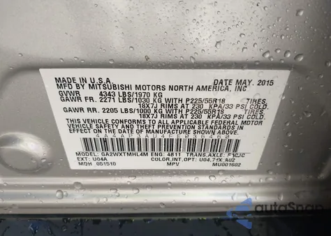 2015 Mitsubishi Outlander Sport Es z USA, uszkodzony, nr VIN 4A4AP3AU4FE036460